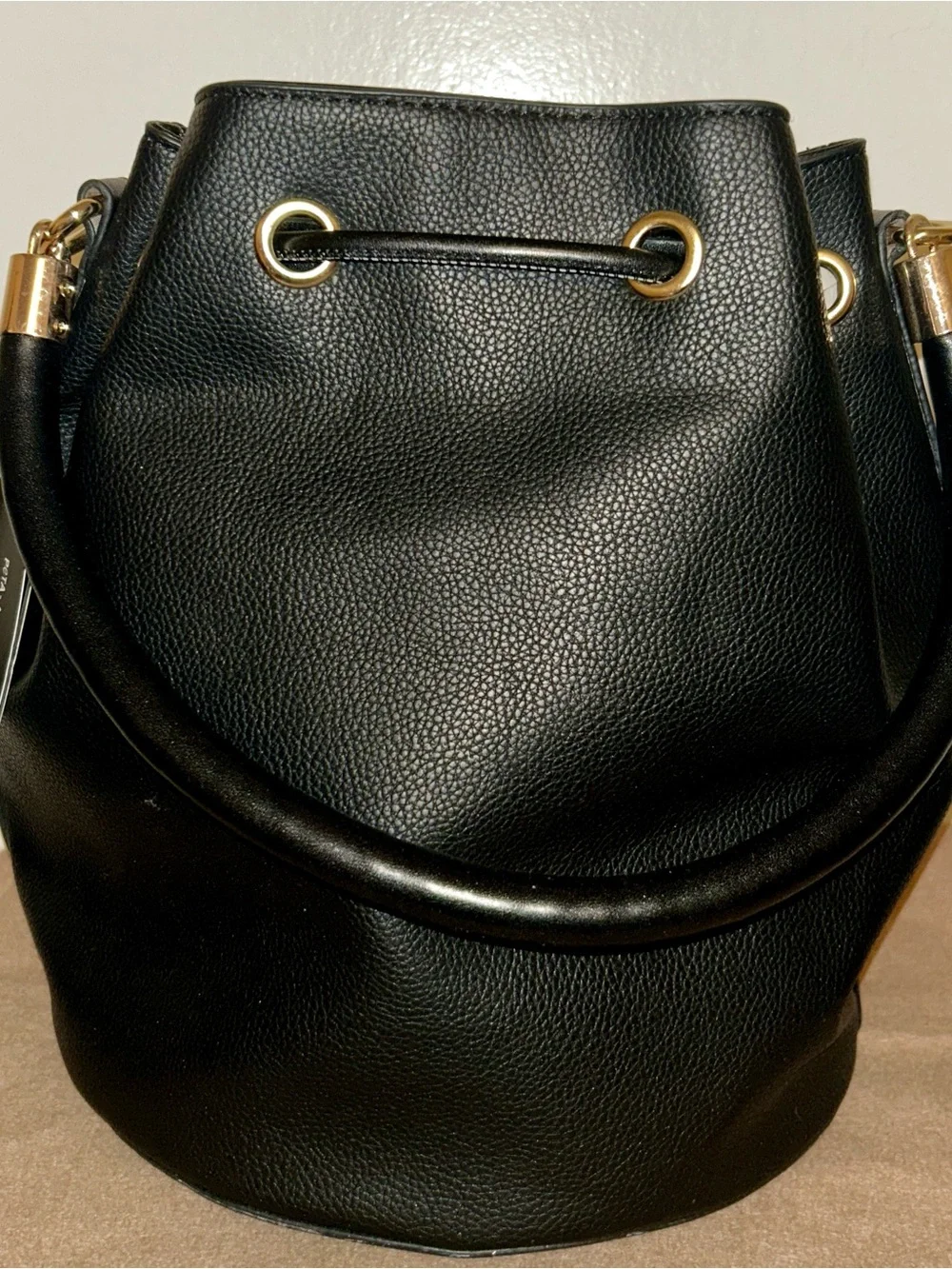 Source Unknown Black Bucket Tote with Gold Hardware